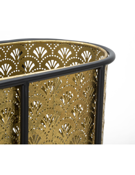 Grand cache pot jardinière sur pied moderne Ovale Hauteur 70 cm en Métal Doré Noir Elyan 