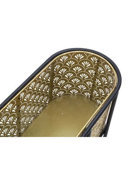 Grand cache pot jardinière sur pied moderne Ovale Hauteur 70 cm en Métal Doré Noir Elyan 