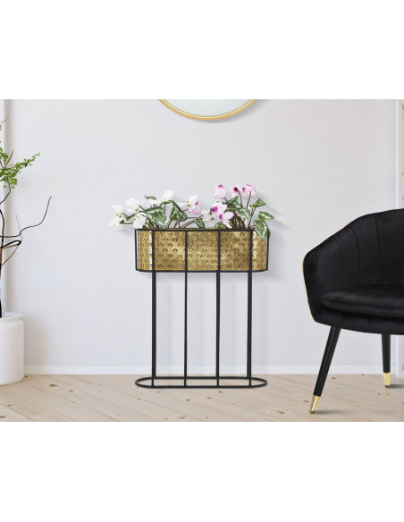 Grand cache pot jardinière sur pied moderne Ovale Hauteur 70 cm en Métal Doré Noir Elyan 