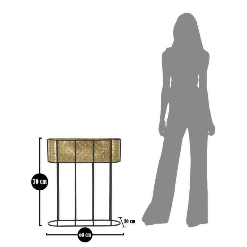 Grand cache pot jardinière sur pied moderne Ovale Hauteur 70 cm en Métal Doré Noir Elyan 