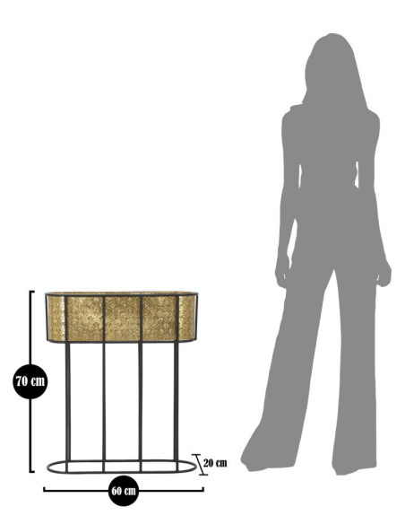 Grand cache pot jardinière sur pied moderne Ovale Hauteur 70 cm en Métal Doré Noir Elyan 