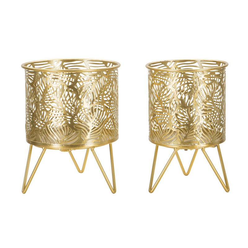 Cache pot sur pied moderne ajouré Rond en Métal Doré Naty (Lot de 2) 