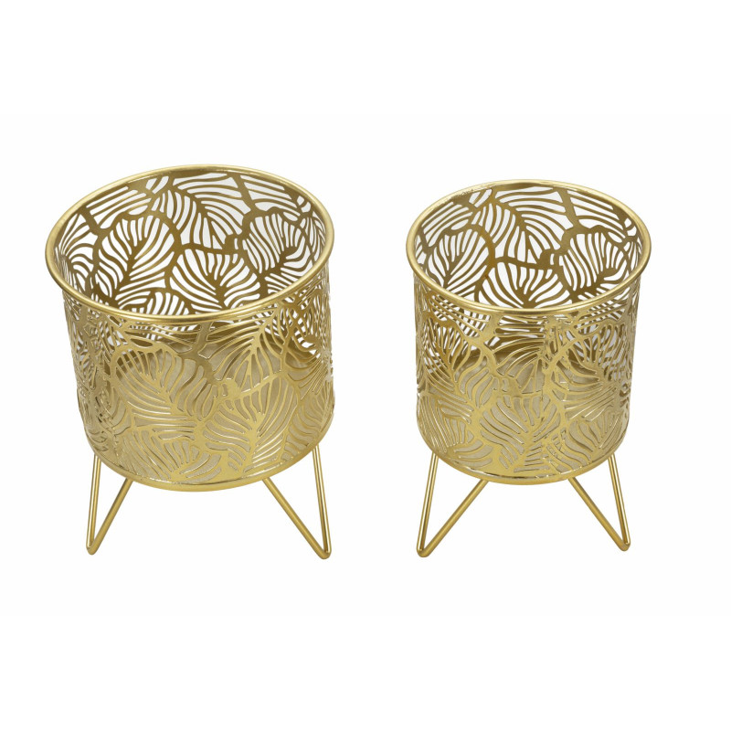 Cache pot sur pied moderne ajouré Rond en Métal Doré Naty (Lot de 2) 