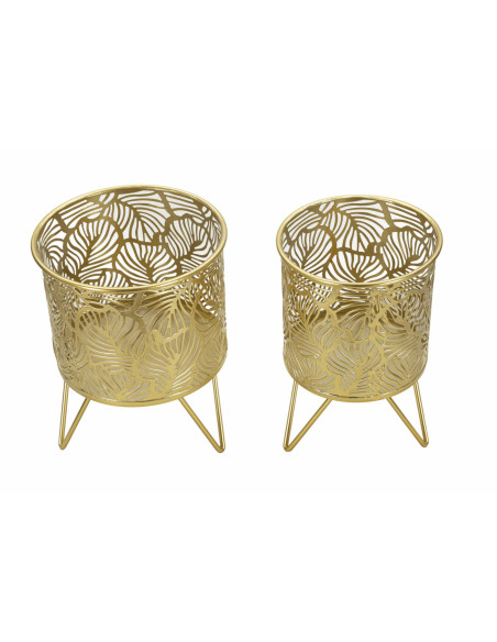 Cache pot sur pied moderne ajouré Rond en Métal Doré Naty (Lot de 2) 