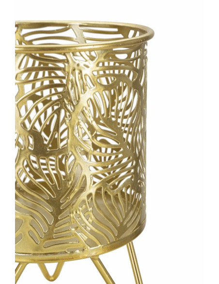 Cache pot sur pied moderne ajouré Rond en Métal Doré Naty (Lot de 2) 