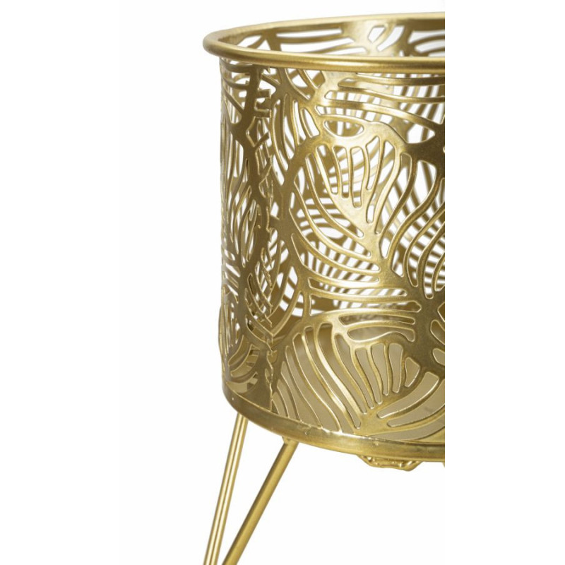Cache pot sur pied moderne ajouré Rond en Métal Doré Naty (Lot de 2) 