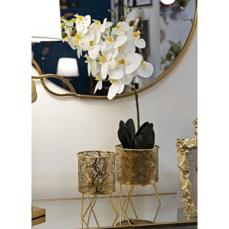 Cache pot sur pied moderne ajouré Rond en Métal Doré Naty (Lot de 2) 