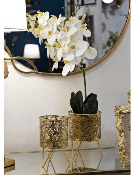 Cache pot sur pied moderne ajouré Rond en Métal Doré Naty (Lot de 2) 