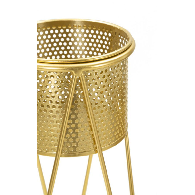 Cache pot sur pied moderne ajouré Rond en Métal Doré Glat (Lot de 2) 