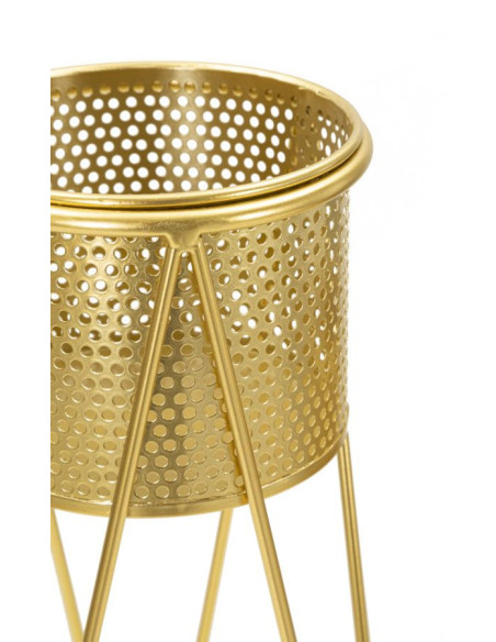 Cache pot sur pied moderne ajouré Rond en Métal Doré Glat (Lot de 2) 