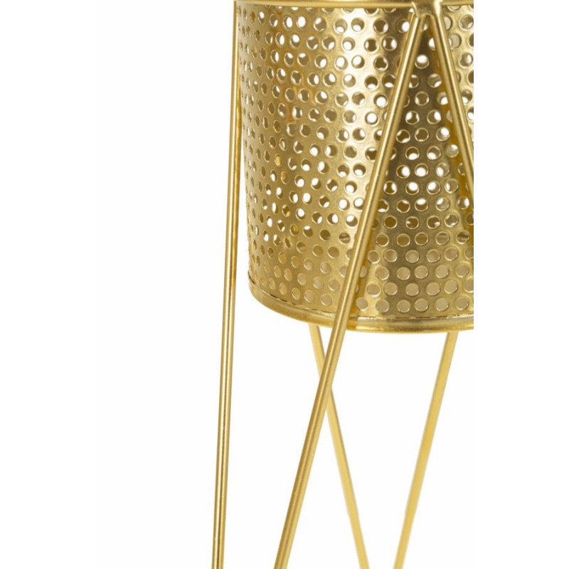 Cache pot sur pied moderne ajouré Rond en Métal Doré Glat (Lot de 2) 