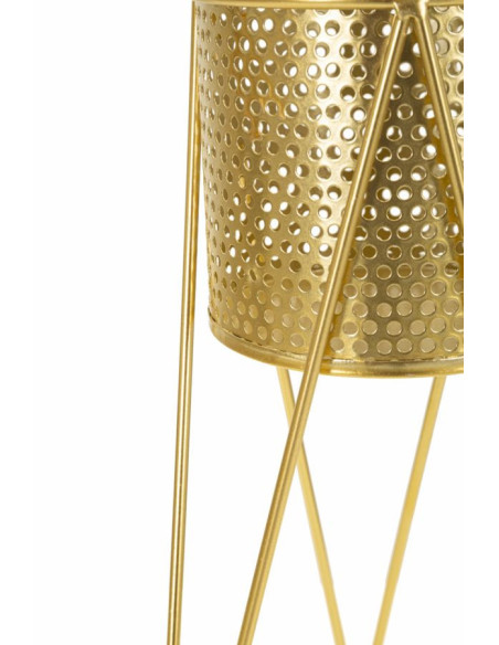Cache pot sur pied moderne ajouré Rond en Métal Doré Glat (Lot de 2) 