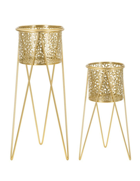 Cache pot sur pied moderne ajouré Rond en Métal Doré Glod (Lot de 2) 