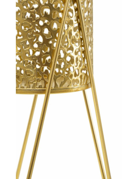 Cache pot sur pied moderne ajouré Rond en Métal Doré Glod (Lot de 2) 