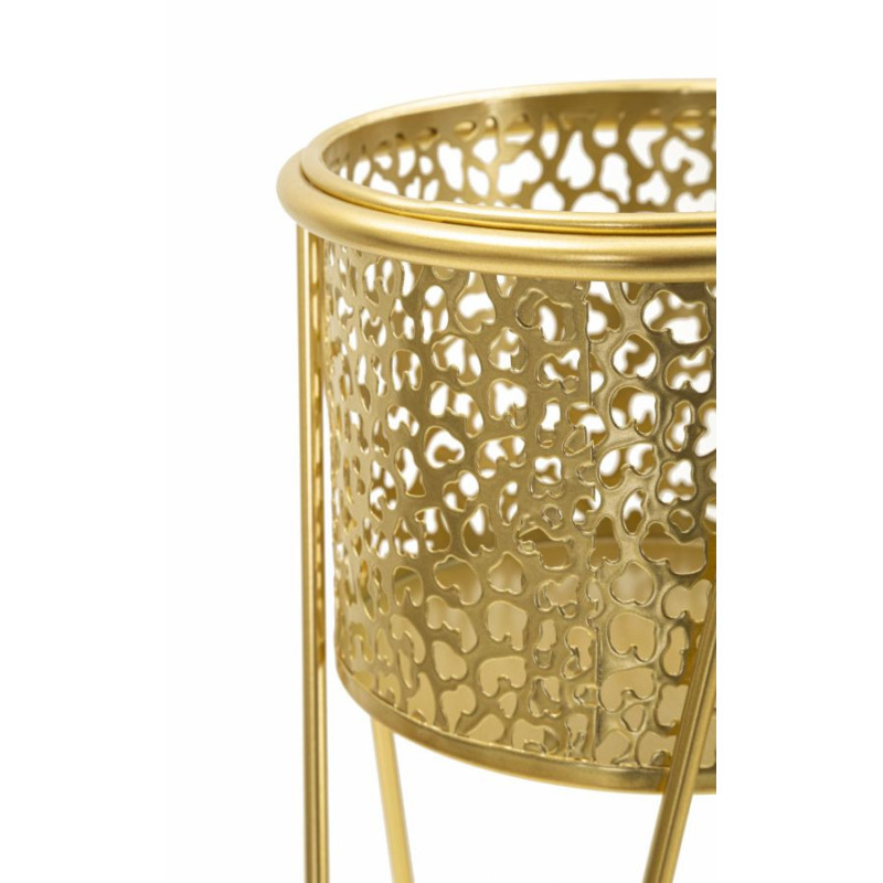 Cache pot sur pied moderne ajouré Rond en Métal Doré Glod (Lot de 2) 