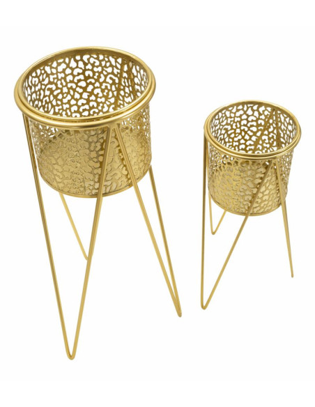 Cache pot sur pied moderne ajouré Rond en Métal Doré Glod (Lot de 2) 