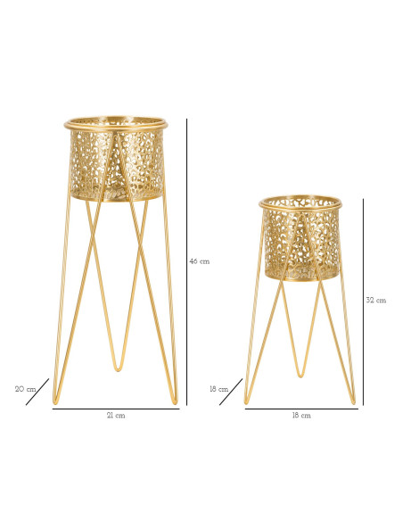 Cache pot sur pied moderne ajouré Rond en Métal Doré Glod (Lot de 2) 