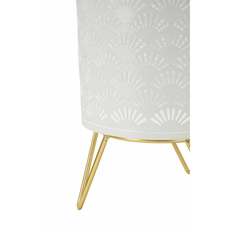 Cache pot sur pied moderne ajouré Rond en Métal Blanc Doré Carly (Lot de 2) 