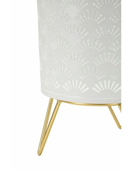Cache pot sur pied moderne ajouré Rond en Métal Blanc Doré Carly (Lot de 2) 