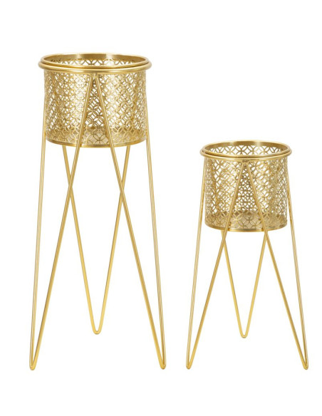 Cache pot sur pied moderne ajouré Rond en Métal Doré Naty (Lot de 2) 