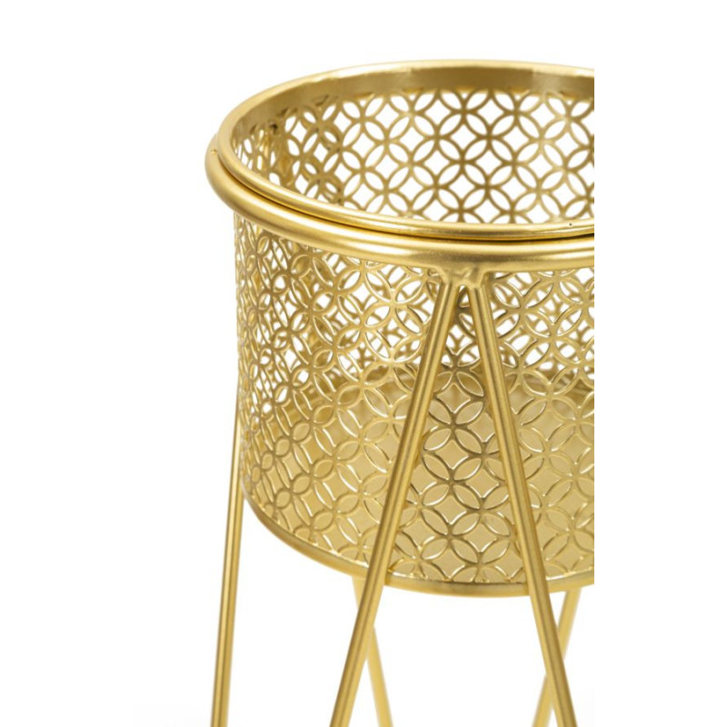 Cache pot sur pied moderne ajouré Rond en Métal Doré Naty (Lot de 2) 
