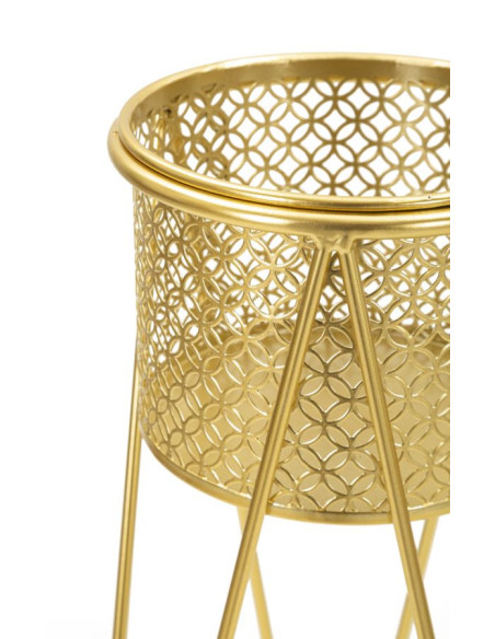 Cache pot sur pied moderne ajouré Rond en Métal Doré Naty (Lot de 2) 