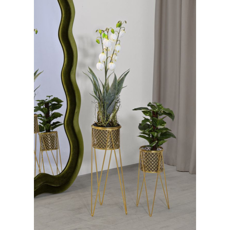 Cache pot sur pied moderne ajouré Rond en Métal Doré Naty (Lot de 2) 