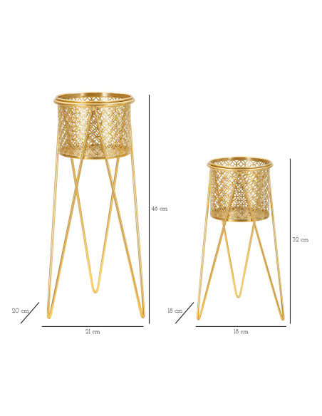 Cache pot sur pied moderne ajouré Rond en Métal Doré Naty (Lot de 2) 