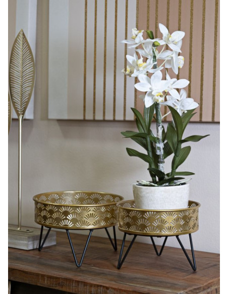 Étagères à plantes modernes en Métal Doré Noir Feryn (Lot de 2) 