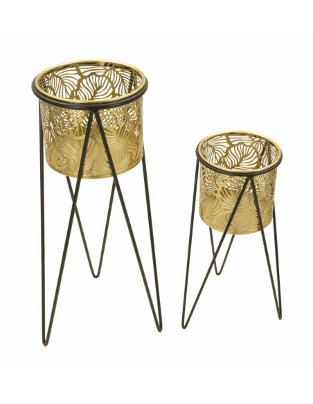 Cache pot sur pied moderne ajouré Rond en Métal Doré Noir Drak (Lot de 2) 