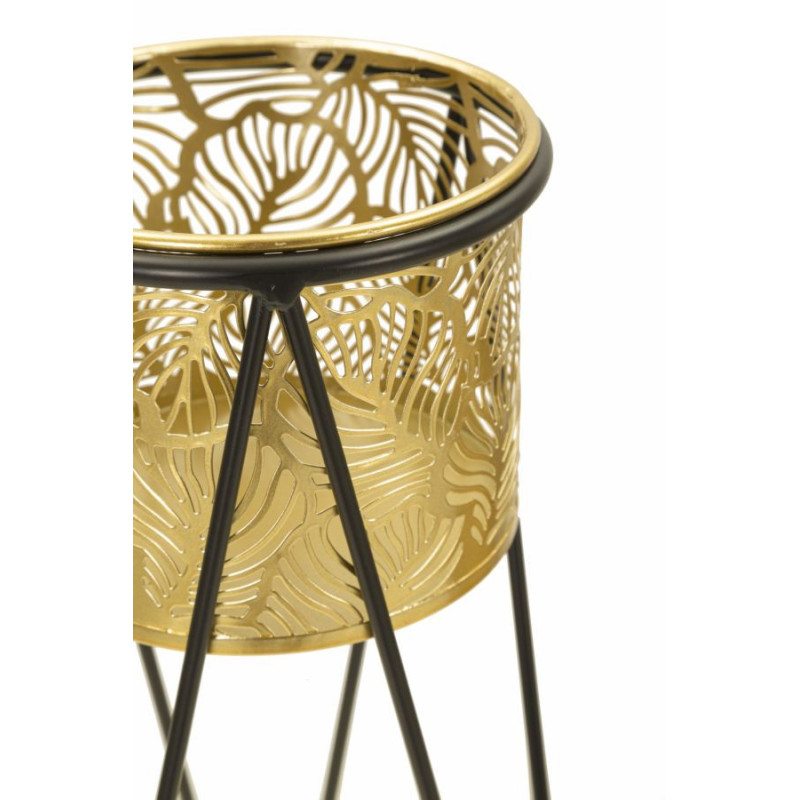 Cache pot sur pied moderne ajouré Rond en Métal Doré Noir Drak (Lot de 2) 