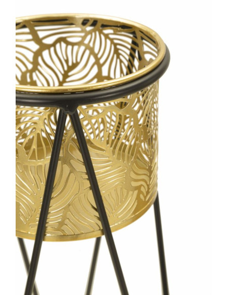 Cache pot sur pied moderne ajouré Rond en Métal Doré Noir Drak (Lot de 2) 