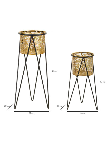 Cache pot sur pied moderne ajouré Rond en Métal Doré Noir Drak (Lot de 2) 