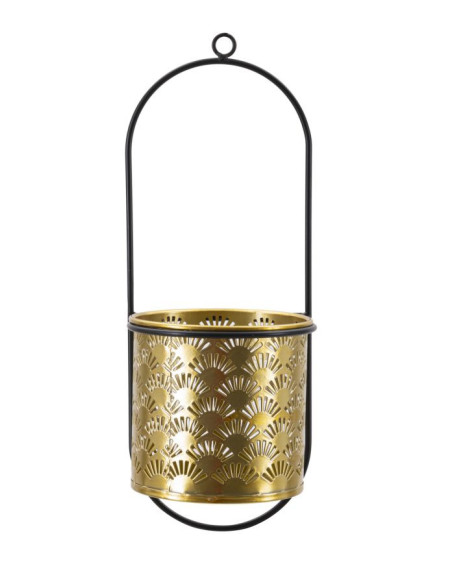 Cache pot mural moderne ajouré Rond en Métal Doré Noir Doppio 