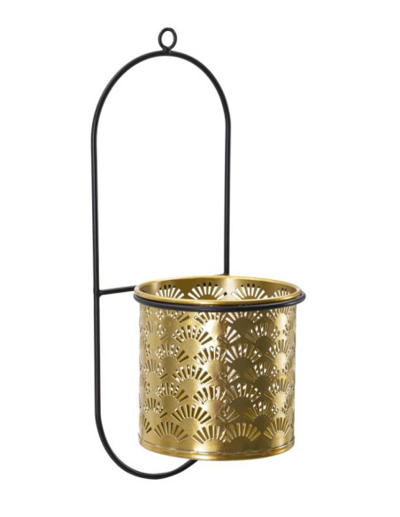 Cache pot mural moderne ajouré Rond en Métal Doré Noir Doppio 