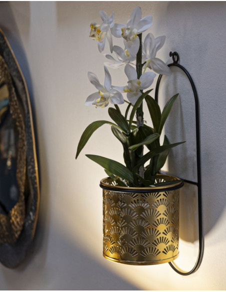 Cache pot mural moderne ajouré Rond en Métal Doré Noir Doppio 