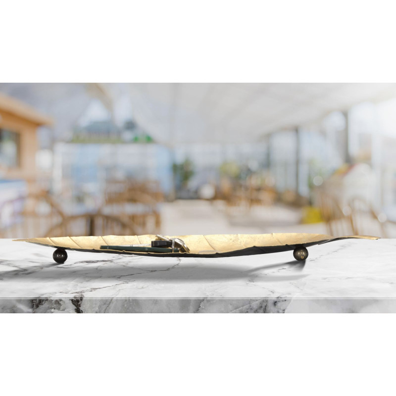 Vide poche moderne sur pied Feuille 38x11 en Métal Doré Loran 