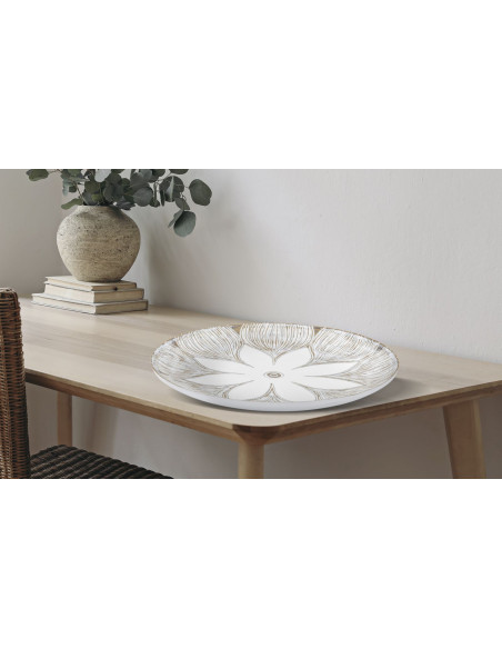 Grand Vide poche Bohème Fleur Diamètre 35 cm en Résine Blanc Marron Kelry 