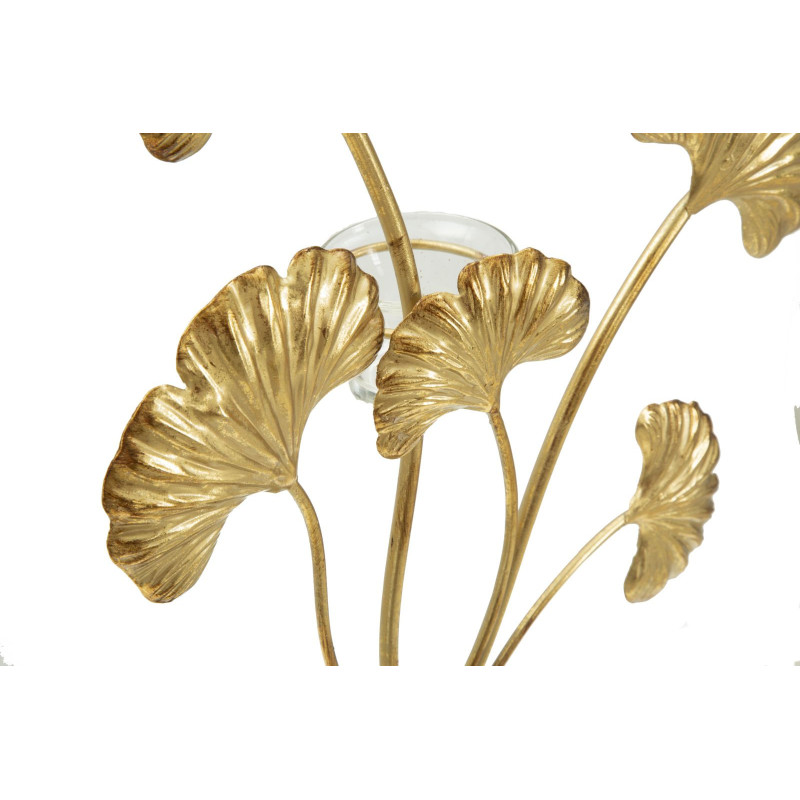 Grand Photophore sur pied moderne chic Fleurs Hauteur 44 cm en Métal Doré Verre Transparent Iris 