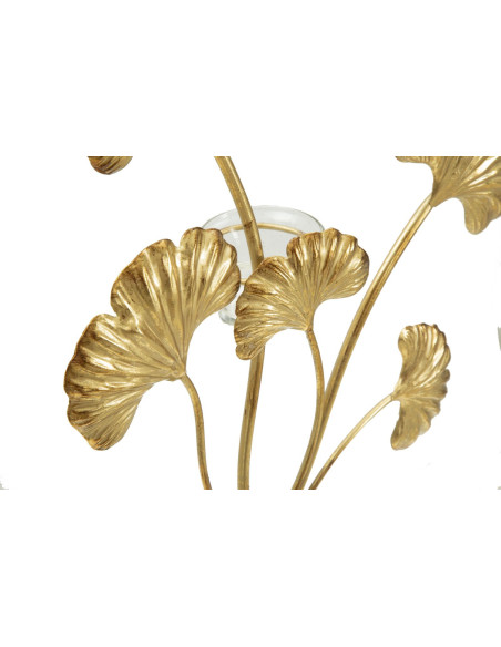 Grand Photophore sur pied moderne chic Fleurs Hauteur 44 cm en Métal Doré Verre Transparent Iris 