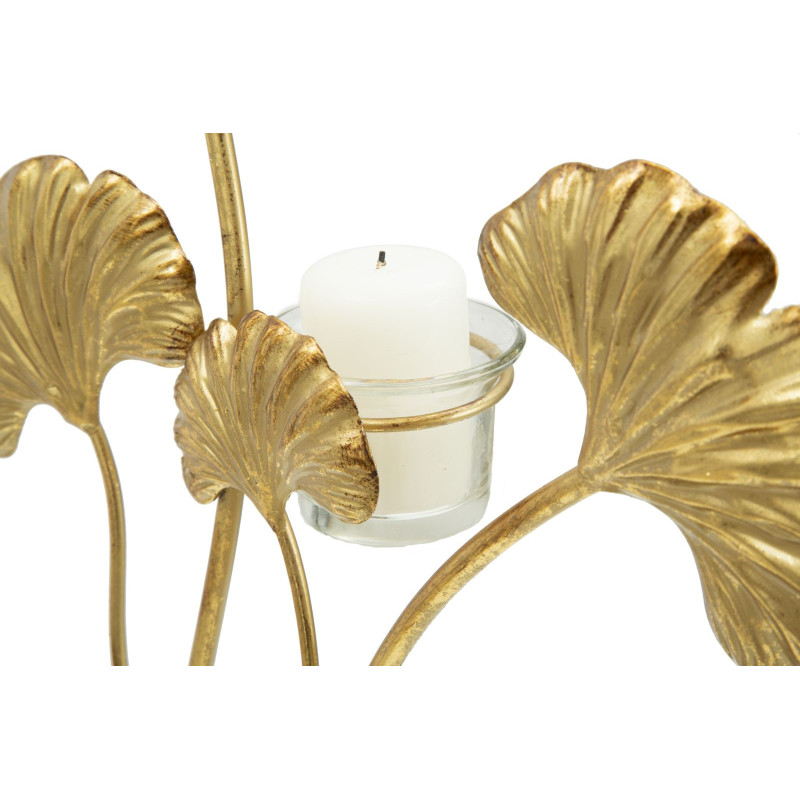 Grand Photophore sur pied moderne chic Fleurs Hauteur 44 cm en Métal Doré Verre Transparent Iris 