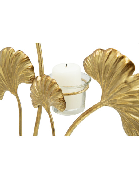 Grand Photophore sur pied moderne chic Fleurs Hauteur 44 cm en Métal Doré Verre Transparent Iris 