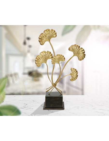 Grand Photophore sur pied moderne chic Fleurs Hauteur 44 cm en Métal Doré Verre Transparent Iris 