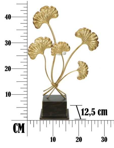 Grand Photophore sur pied moderne chic Fleurs Hauteur 44 cm en Métal Doré Verre Transparent Iris 