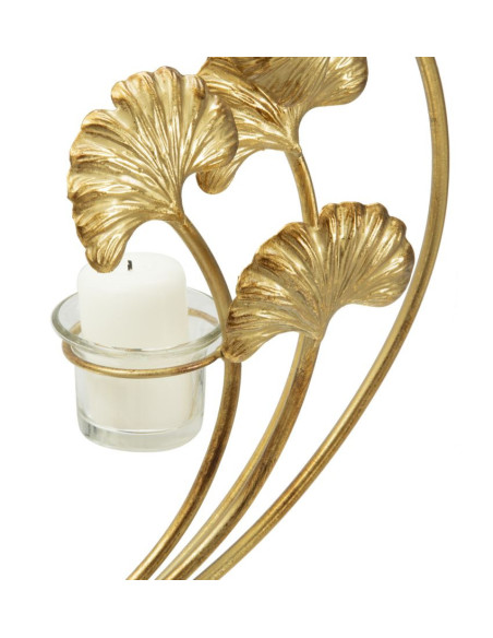 Grand Photophore moderne chic 2 bougies Fleurs Hauteur 55 cm en Métal Doré Verre Transparent Iris 