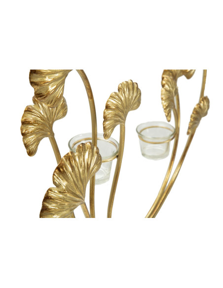 Grand Photophore moderne chic 2 bougies Fleurs Hauteur 55 cm en Métal Doré Verre Transparent Iris 