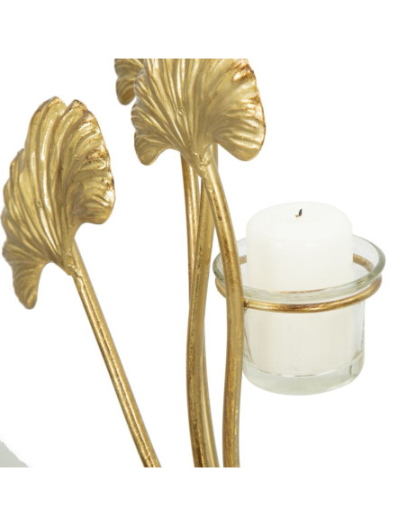 Grand Photophore moderne chic 2 bougies Fleurs Hauteur 55 cm en Métal Doré Verre Transparent Iris 