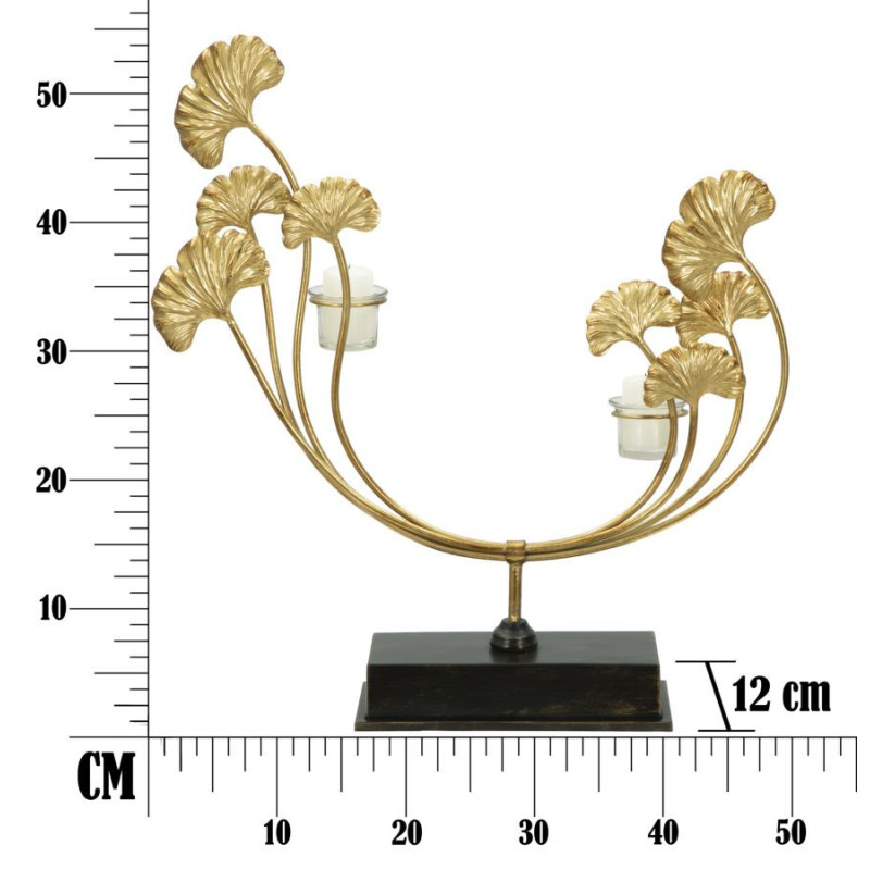 Grand Photophore moderne chic 2 bougies Fleurs Hauteur 55 cm en Métal Doré Verre Transparent Iris 