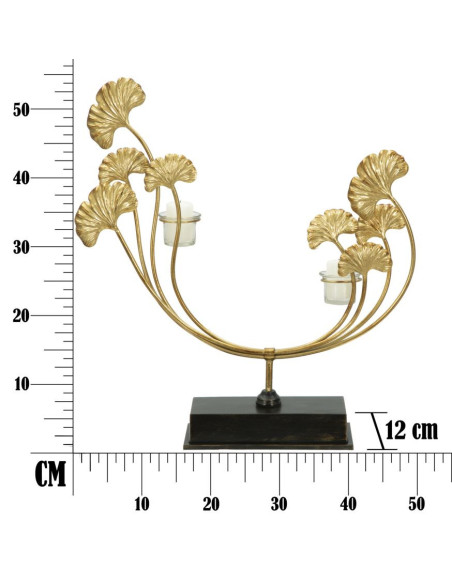 Grand Photophore moderne chic 2 bougies Fleurs Hauteur 55 cm en Métal Doré Verre Transparent Iris 
