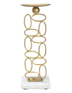 Grand Bougeoir moderne Hauteur 27 cm en Métal Doré Marbre Blanc Bubbles 